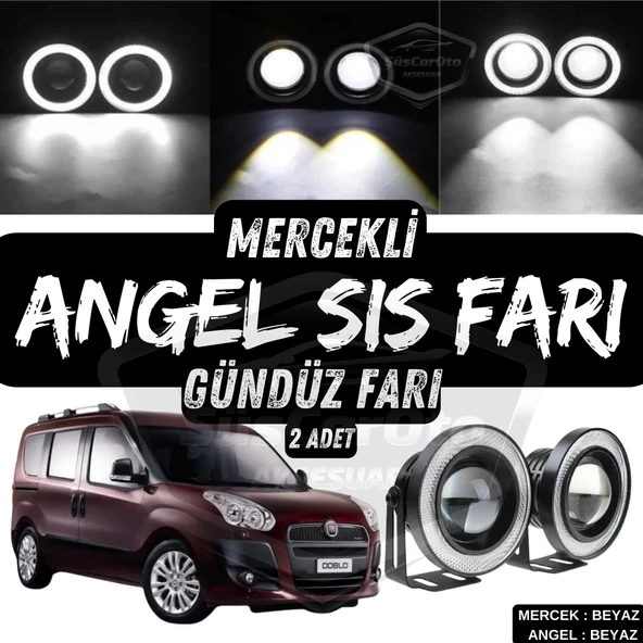 Fiat Doblo D3 2010-2015 Uyumlu Üniversal Mercekli Angel Sis Farı Metal Su Geçirmez 76 mm Beyaz Halkalı Gündüz Farı Angel Eyes 2 Adet ürün görseli 1