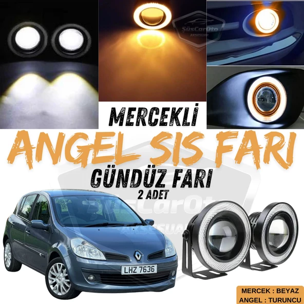 Renault Clio 3 2005-2013 Uyumlu Üniversal Mercekli Angel Sis Farı Metal Su Geçirmez 76 mm Turuncu Halkalı Gündüz Farı Angel Eyes 2 Adet ürün görseli 1