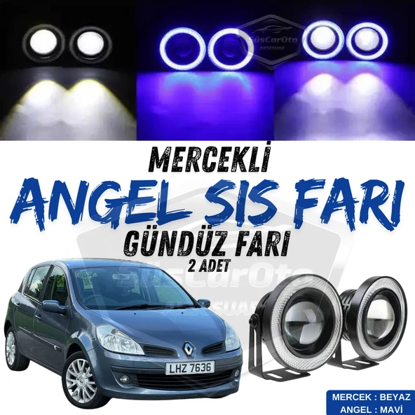 Renault Clio 3 2005-2013 Uyumlu Üniversal Mercekli Angel Sis Farı Metal Su Geçirmez 76 mm Mavi Halkalı Gündüz Farı Angel Eyes 2 Adet ürün görseli 1