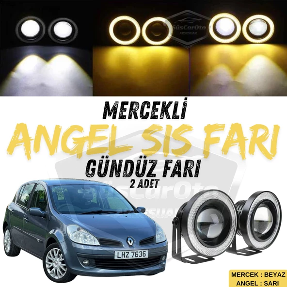 Renault Clio 3 2005-2013 Uyumlu Üniversal Mercekli Angel Sis Farı Metal Su Geçirmez 76 mm Sarı Halkalı Gündüz Farı Angel Eyes 2 Adet ürün görseli 1