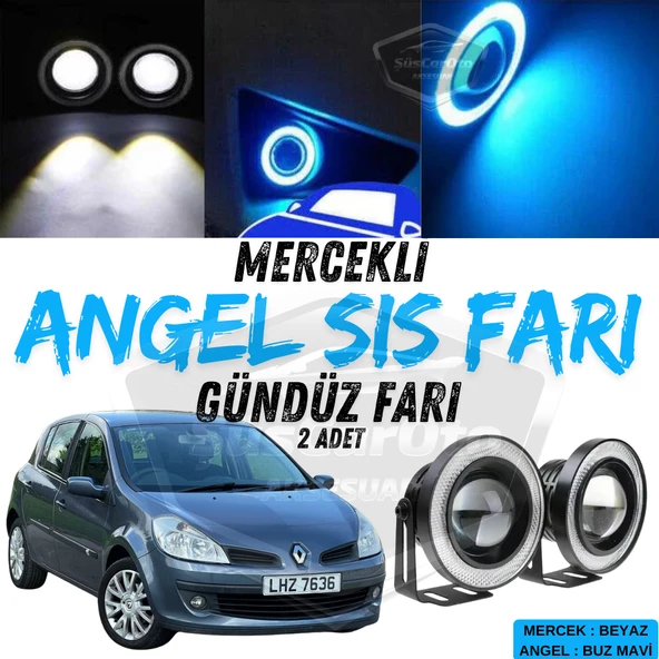 Renault Clio 3 2005-2013 Uyumlu Üniversal Mercekli Angel Sis Farı Metal Su Geçirmez 76 mm Buz Mavi Halkalı Gündüz Farı Angel Eyes 2 Adet ürün görseli 1