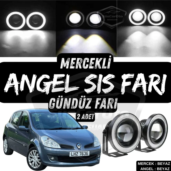 Renault Clio 3 2005-2013 Uyumlu Üniversal Mercekli Angel Sis Farı Metal Su Geçirmez 76 mm Beyaz Halkalı Gündüz Farı Angel Eyes 2 Adet ürün görseli 1