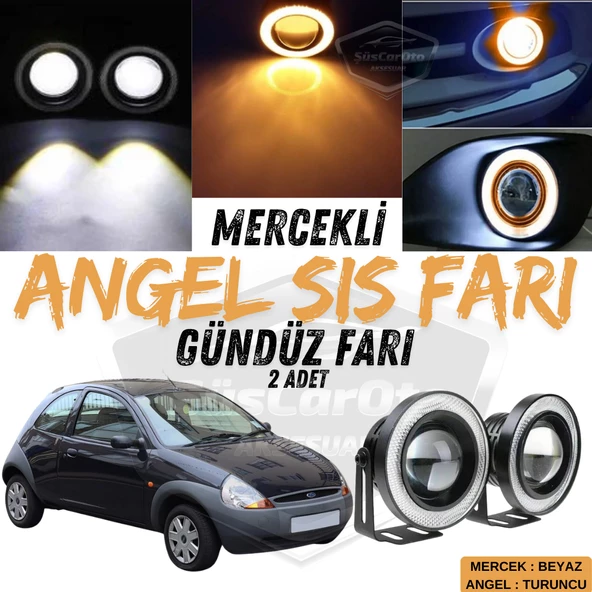 Ford Ka 1996-2008 Uyumlu Üniversal Mercekli Angel Sis Farı Metal Su Geçirmez 76 mm Turuncu Halkalı Gündüz Farı Angel Eyes 2 Adet ürün görseli 1