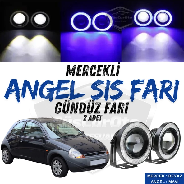 Ford Ka 1996-2008 Uyumlu Üniversal Mercekli Angel Sis Farı Metal Su Geçirmez 76 mm Mavi Halkalı Gündüz Farı Angel Eyes 2 Adet ürün görseli 1