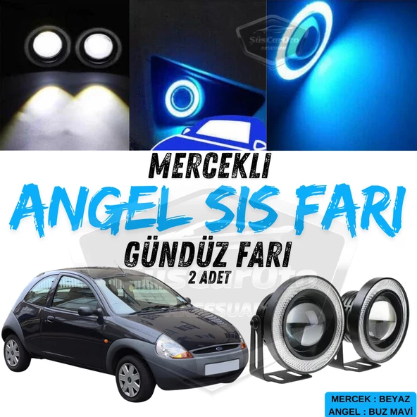 Ford Ka 1996-2008 Uyumlu Üniversal Mercekli Angel Sis Farı Metal Su Geçirmez 76 mm Buz Mavi Halkalı Gündüz Farı Angel Eyes 2 Adet ürün görseli 1