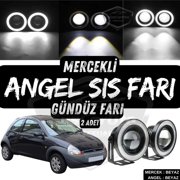Ford Ka 1996-2008 Uyumlu Üniversal Mercekli Angel Sis Farı Metal Su Geçirmez 76 mm Beyaz Halkalı Gündüz Farı Angel Eyes 2 Adet ürün görseli 1