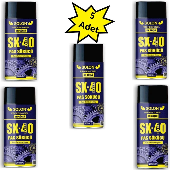 Extra Güçlü Profesyonel 5 Adet SX-40 Pas Sökücü Sprey 200 Ml. ürün görseli 1