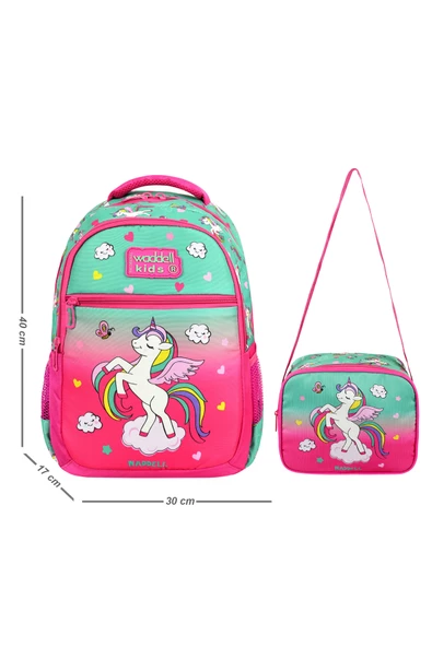 Waddell Lisanslı Pembe Unicorn Desenli İlkokul Çantası Beslenme Çantalı 24301 ürün görseli 1
