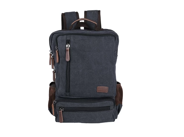 Bagacar Orjinal Kanvas Kumaş Okul ve Günlük Laptop Bölmeli Sırt Çantası Siyah ürün görseli 1