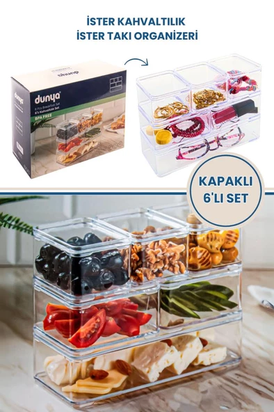 FLora Çok Amaçlı 6'lı Kapaklı Kahvaltılık, Takı Organizer ürün görseli 1