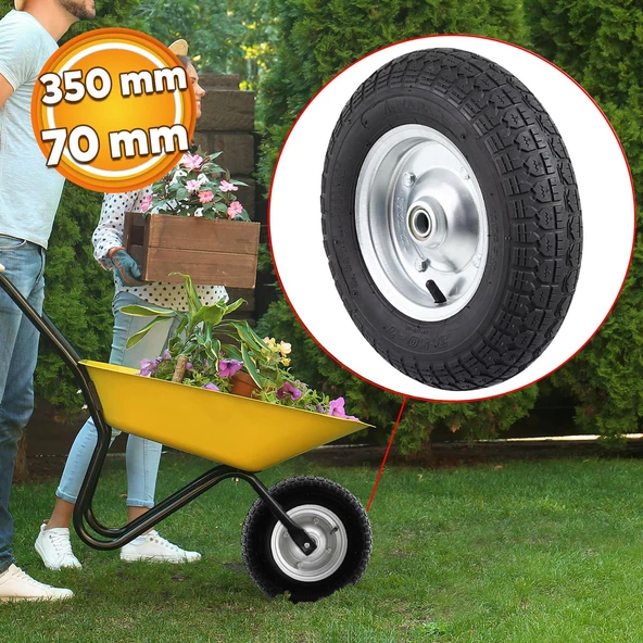 Yük Taşıma Tekeri El Arabası Bilyeli Rulmanlı Havalı Dubleks 350X70 Mm Yapar Çelik Jant Tekerlek ürün görseli 1