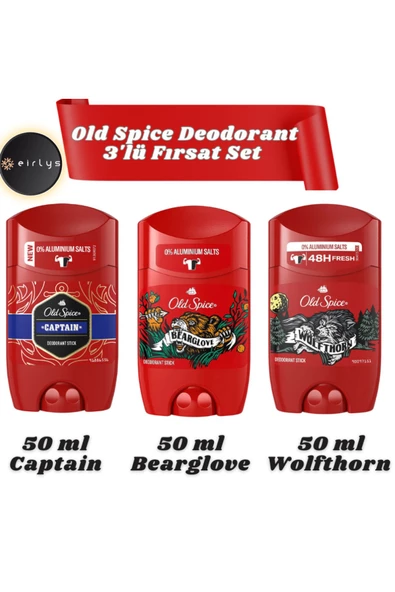 Old Spice Deodorant 3'lü Fırsat Set (Captain-Bearglove-Wolfthorn) / 3 ADET 50 ML DEODORANT ürün görseli 1