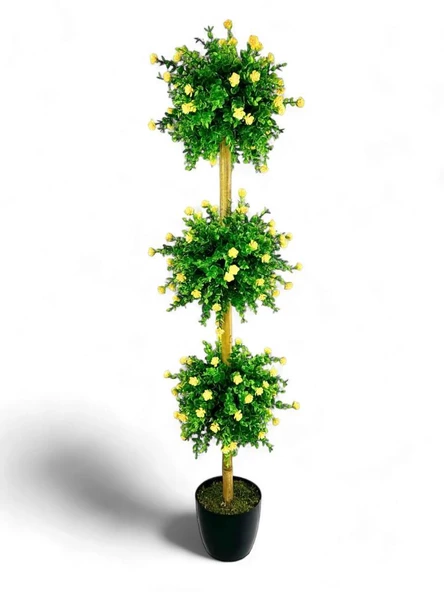 Nettenevime Yapay Ağaç Sarı Mineli Şimşir Top Siyah Saksılı 115*30cm ürün görseli 1