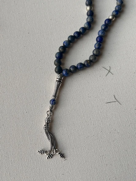925 ayar gümüş lapis lazuli tesbih - Resim 5