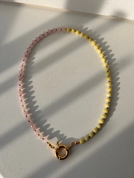 Pembe kuvars zebercet kolye ürün görseli 1