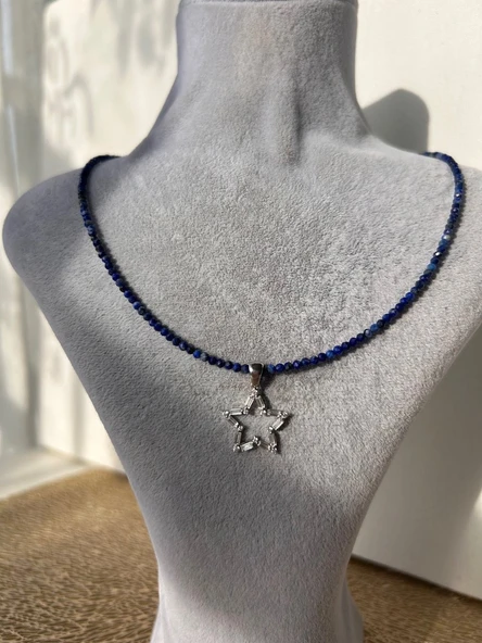 925 ayar gümüş lapis lazuli kolye - Resim 6
