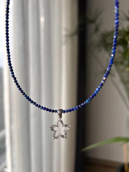925 ayar gümüş lapis lazuli kolye - Resim 2