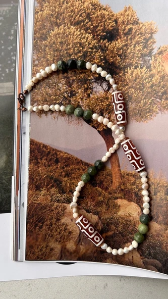 İnci Tibet akik kolye - Resim 2