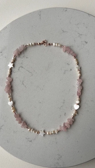 Pembe kuvars inci kolye - Resim 4