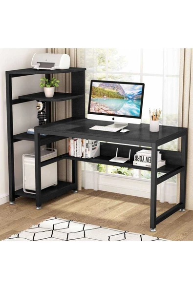 Zizuva Tasarım Modern Kitaplıklı Siyah Çalışma Masası ürün görseli 1