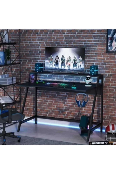 Zizuva Tasarım Monitör Raflı Siyah Gaming&çalışma Masası ürün görseli 1