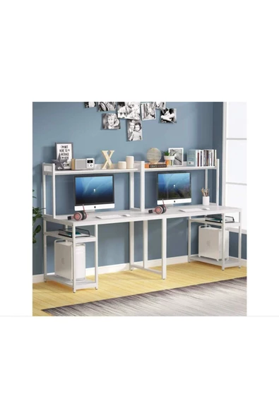 Zizuva Tasarım Iki Kişilik Raflı Ergonomik Çalışma Masası ürün görseli 1
