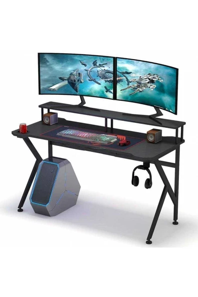Zizuva Tasarım Monitör Raflı Askılıklı Oyuncu Masası ürün görseli 1