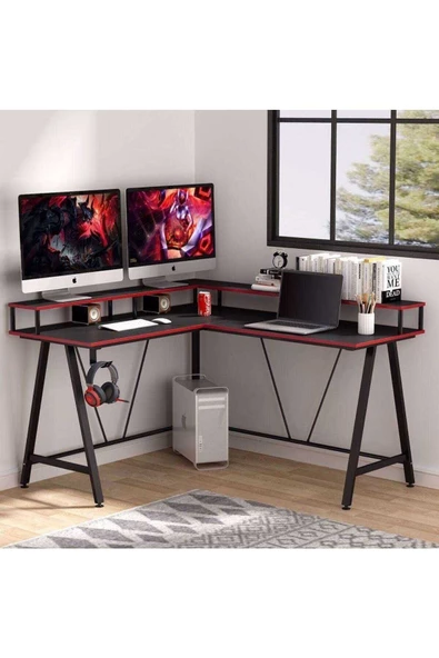 Zizuva Tasarım L Model Monitör Raflı Oyuncu Ve Çalışma Masası ürün görseli 1