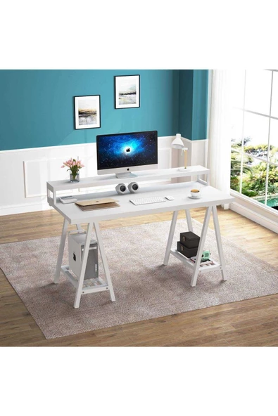 Zizuva Tasarım Ergonomik Beyaz Çalışma Masası ürün görseli 1