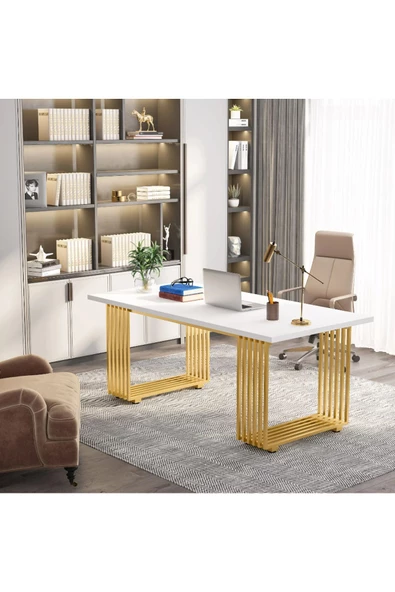 Zizuva Tasarım Gold Beyaz Çalışma Ve Bilgisayar Masası ürün görseli 1