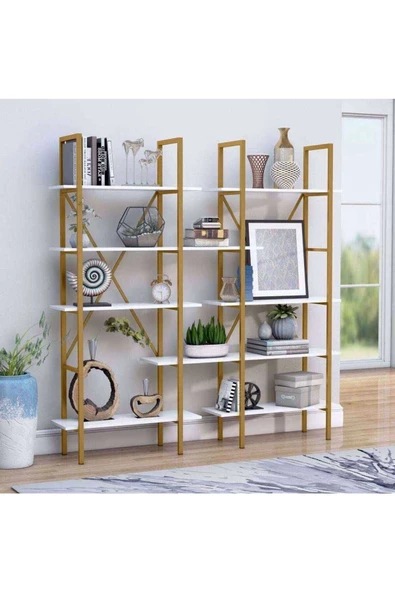 Zizuva Tasarım Gold&beyaz Kitaplık ürün görseli 1