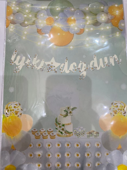 Papatya Temalı İyi Ki Doğdun Kaligrafi Banner 110x20 cm ürün görseli 1