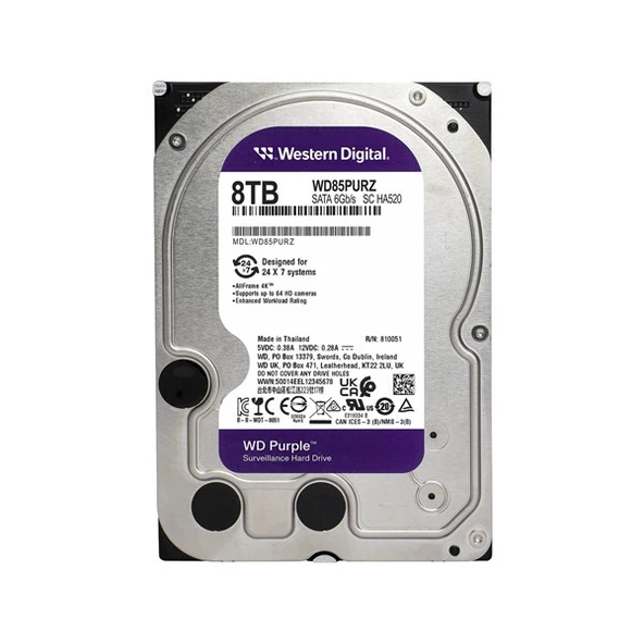 WD 8TB PURPLE WD85PURZ 5700 RPM 256MB SATA-3 Güvenlik Diski ürün görseli 1