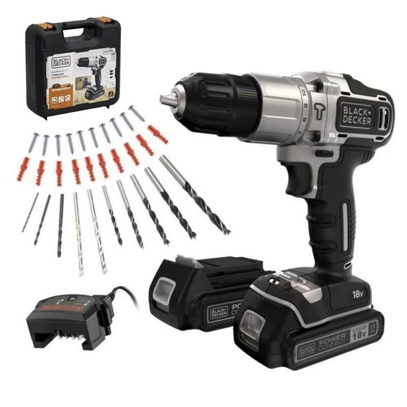 Black&Decker Silver Çift Akülü Darbeli Matkap Seti 18V 2x1.5 Amper BDCHD18SC2K-QW ürün görseli 1