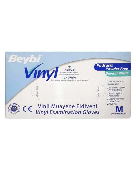 Beybi Eldiven 100'lü Kutu Pudrasız Vinil M Orta Boy ürün görseli 1