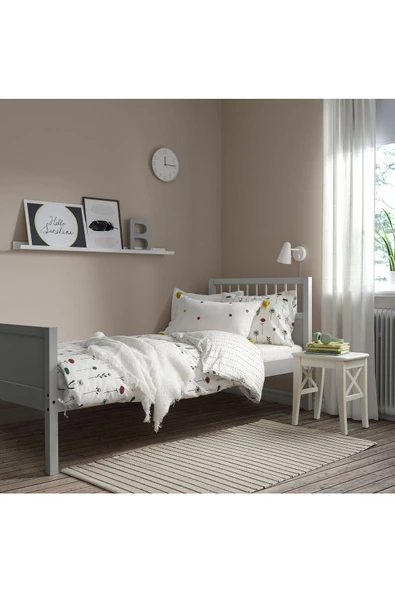 Tek Kişilik Karyola, Açık Gri, 90x200 cm Masif Ahşap ürün görseli 1