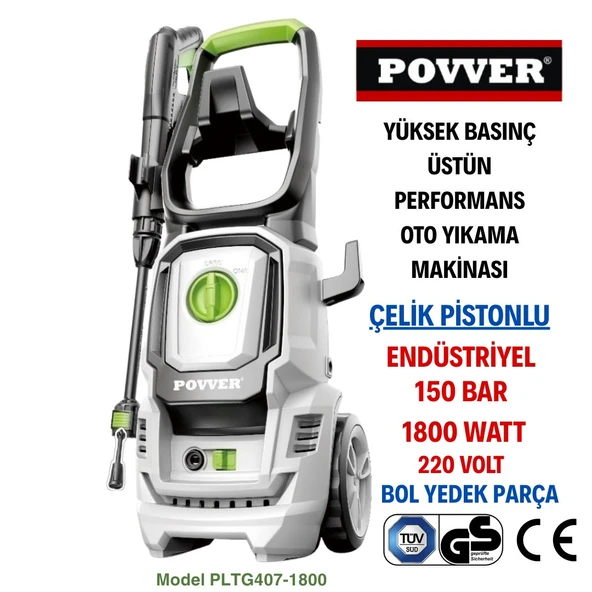 Povver PROFESYONEL İNDÜKSİYON MOTORLU Yüksek Basınçlı Yıkama Makinası 1800 W -150 BAR ürün görseli 1