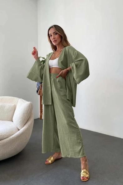 Keten Kadın Salaş Kimono İkili Takim ürün görseli 1