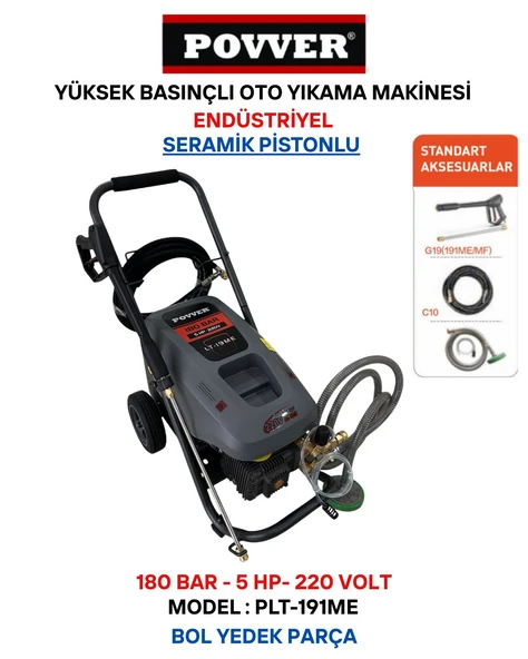 Povver PROFESYONEL (Bakır Sargılı) İNDÜKSİYON MOTORLU Yüksek Basınçlı Yıkama Makinası (3700 W - 180 Bar) ürün görseli 1