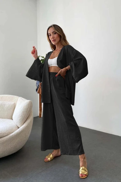 Keten Kadın Salaş Kimono İkili Takim ürün görseli 1