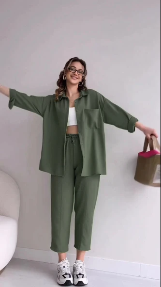 Keten Günlük İkili Takım Elbise Pantolon Gömlek ürün görseli 1