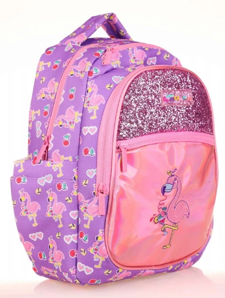 Kaukko Kids Aynalı Taşlı Flamingo Kız Çocuk Okul Sırt Çantası ürün görseli 1
