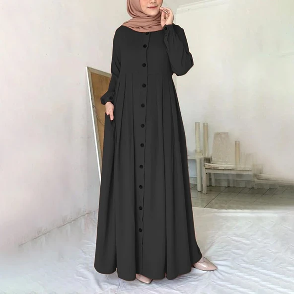 Keten Günlük Yazlık Tam Boy Tesettür Kadın Elbise ürün görseli 1