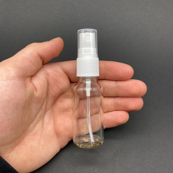 20 Ml Şeffaf Cam Şişe Beyaz Spreyli ,  20Cc Şeffaf Spreyli Boş Şişe x 6 Adet ürün görseli 1
