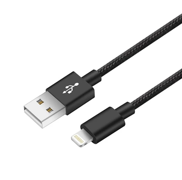 QASUL iPhone Örgülü Hızlı Şarj Kablosu Usb To Lightning 6 6s 7 8 X Xs Xr 11 12 13 14 Pro Max Plus Uyumlu Siyah ürün görseli 1