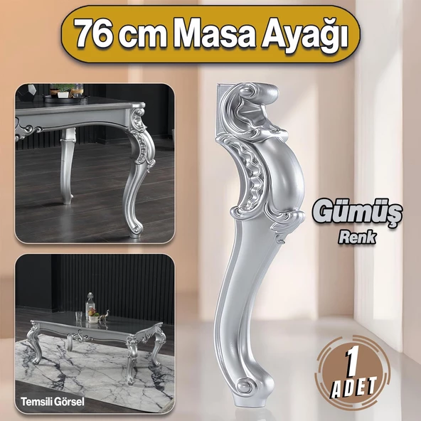 Valenta Masa Dresuar Ayağı 76 cm Plastik Ayak Mutfak Yemek Masası Mobilya Ayakları Gümüş ürün görseli 1