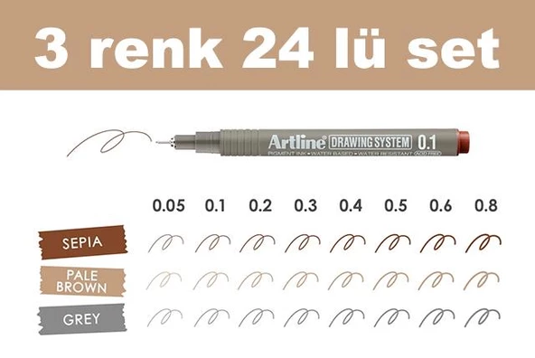 Artline Teknik Çizim Kalemi Set 24lü kahve-Gri-Sepia tonlar ürün görseli 1