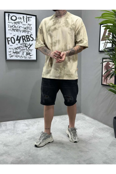 iki iplik yıkamalı Oversize T-shirt ürün görseli 1