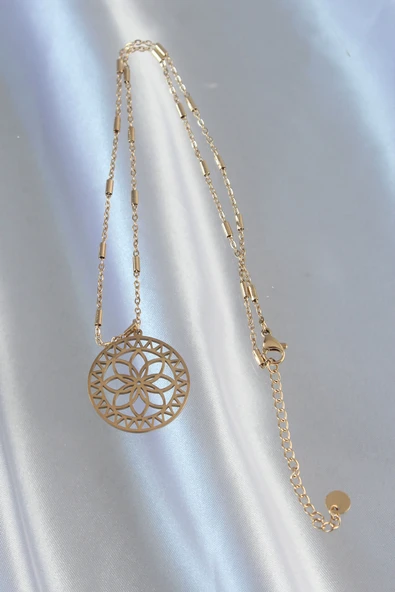 316L Çelik Zincir Gold Renk Lotus Model Kolye - EBJ240807W25479 ürün görseli 1