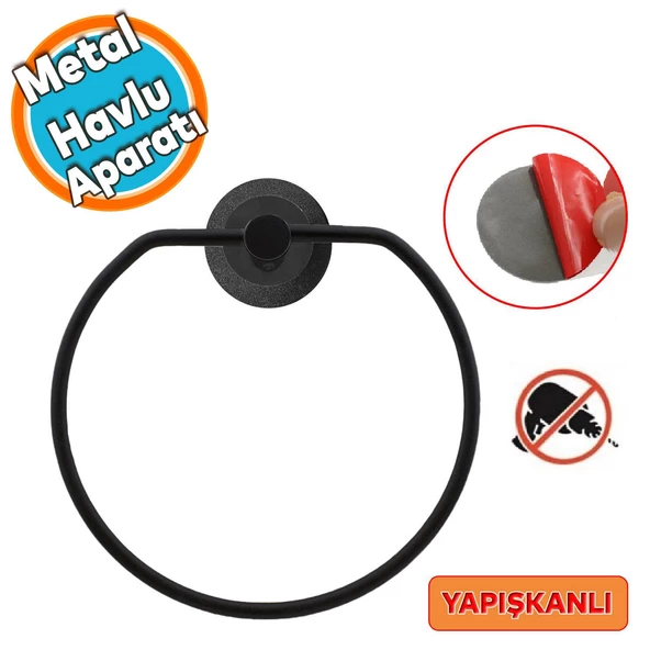 Metal Bez Havluluk Aparatı Yapışkanlı Lavabo Banyo Mutfak Standı Bez Havlu Askısı Paslanmaz Siyah ürün görseli 1